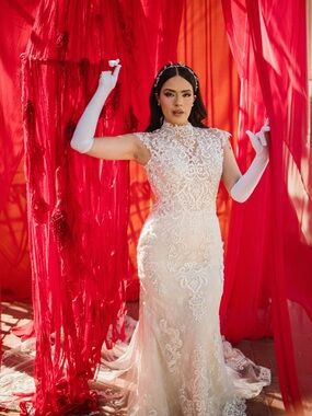 Ivory Lace High-Neck Bridal Gown